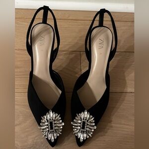 Zara Black Heels with Silver Embellishments